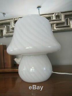 Vintage Pair Vetri Murano Glass White Grey Striped Swirl Mushroom Table Lamp 11
