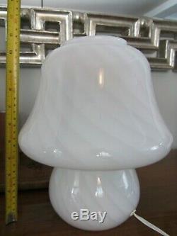 Vintage Pair Vetri Murano Glass White Grey Striped Swirl Mushroom Table Lamp 11