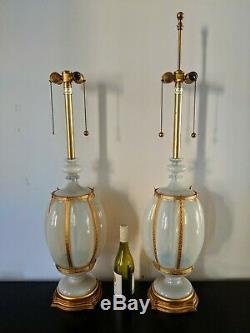 Vintage Pair of Marbro Murano Glass Table Lamps Large Opalescent Opaline 42