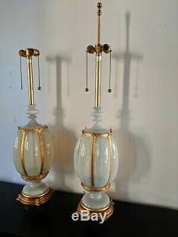Vintage Pair of Marbro Murano Glass Table Lamps Large Opalescent Opaline 42