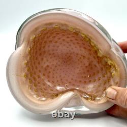 Vintage Pink Alfredo Barbini 1950's Murano Glass Bowl Shell Shape Italy