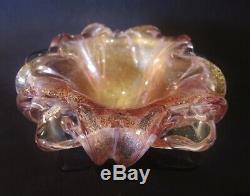 Vintage Pink Italian Murano Art Glass Bowl with Gold Fleck Inclusions