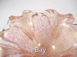 Vintage Pink Italian Murano Art Glass Bowl with Gold Fleck Inclusions