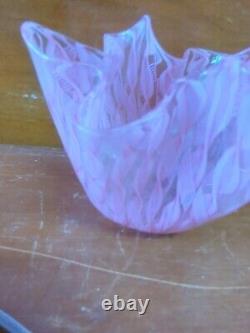 Vintage Pink Latticino Zanfirico Fazzoletto Venini Murano Glass Handkerchief