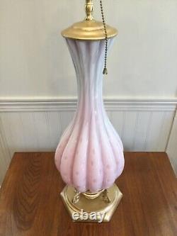 Vintage Pink Murano Table Lamp Cased Glass Controlled Bubble Venetian MCM