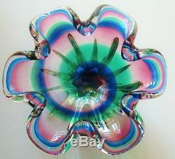 Vintage Pinkgreenblue Murano Art Glass Rainbow Bowldish A1 Decorators Piece