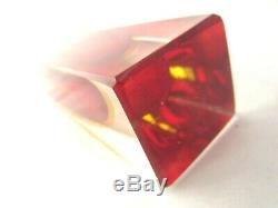 Vintage Poli Seguso Red & Amber SOMMERSO Murano faceted square glass vase