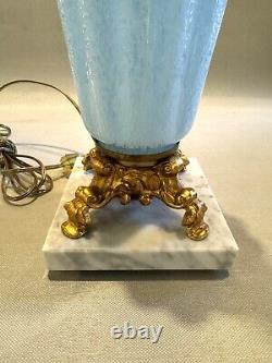 Vintage Powder Blue Murano Glass Table Lamp with Marble Base