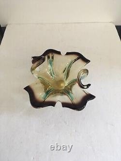 Vintage Pulled Glass Ashtray Murano Venetian Italy Sommerso Teal Amber Amethyst