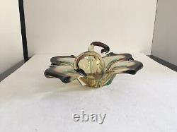Vintage Pulled Glass Ashtray Murano Venetian Italy Sommerso Teal Amber Amethyst