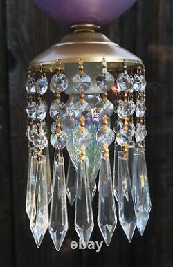 Vintage Purple amethyst Murano Art Glass Swag lamp brass corner room light cryst