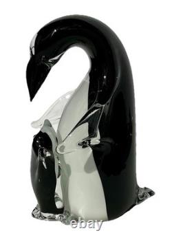 Vintage RARE Alfredo Barbini Vetreria' Made Murano Art Glass Penguin & Baby 18cm