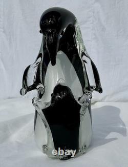 Vintage RARE Alfredo Barbini Vetreria' Made Murano Art Glass Penguin & Baby 18cm