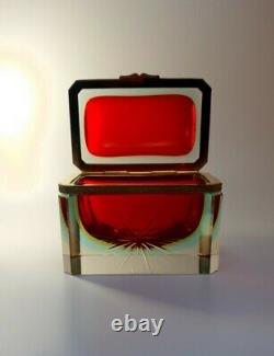 Vintage Rare Alessandro Mandruzzato Murano Casket Sommerso Glass Jewellery Box