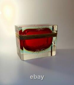 Vintage Rare Alessandro Mandruzzato Murano Casket Sommerso Glass Jewellery Box