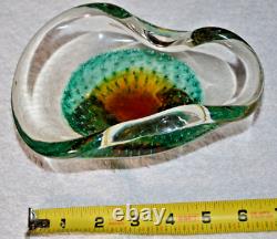 Vintage Rare Bullicante Teal-Colored Murano Glass Bowl Ashtray Italy