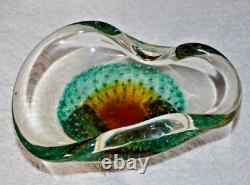 Vintage Rare Bullicante Teal-Colored Murano Glass Bowl Ashtray Italy