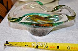 Vintage Rare Bullicante Teal-Colored Murano Glass Bowl Ashtray Italy