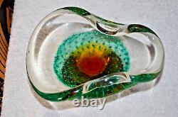 Vintage Rare Bullicante Teal-Colored Murano Glass Bowl Ashtray Italy