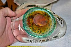 Vintage Rare Bullicante Teal-Colored Murano Glass Bowl Ashtray Italy