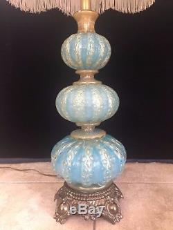 Vintage Rare Murano Art Glass 3 Balls Robins Egg Blue & Gold Lamp, 26 Tall