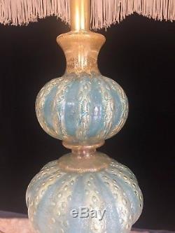 Vintage Rare Murano Art Glass 3 Balls Robins Egg Blue & Gold Lamp, 26 Tall