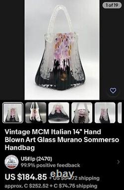 Vintage Rare Murano Art Glass Sommero Glass Purse Vase