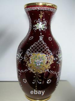 Vintage Rare Red Murano Glass Vase XL 13 Tall A+++