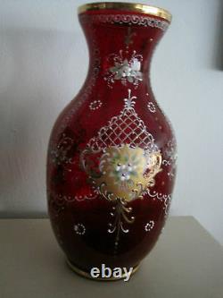 Vintage Rare Red Murano Glass Vase XL 13 Tall A+++