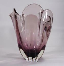 Vintage Retro Italian Murano Art Glass Bowl Vase Purple