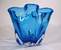 Vintage Retro Italian Murano Art Glass Vase Bowl Blue
