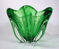 Vintage Retro Italian Murano Art Glass Vase Bowl Green