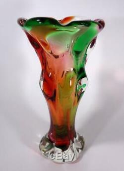 Vintage Retro Italian Murano Art Glass Vase Rainbow