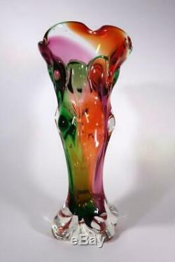 Vintage Retro Italian Murano Art Glass Vase Rainbow