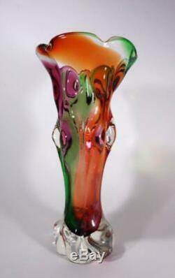 Vintage Retro Italian Murano Art Glass Vase Rainbow