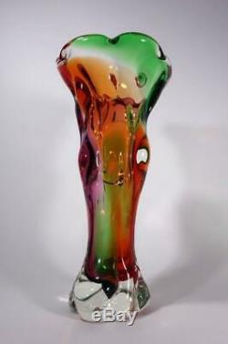 Vintage Retro Italian Murano Art Glass Vase Rainbow