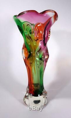 Vintage Retro Italian Murano Art Glass Vase Rainbow
