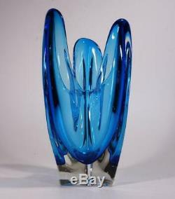 Vintage Retro Murano Art Glass Vase Cased Blue