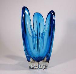 Vintage Retro Murano Art Glass Vase Cased Blue