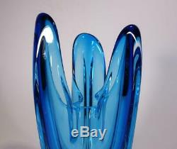 Vintage Retro Murano Art Glass Vase Cased Blue