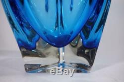 Vintage Retro Murano Art Glass Vase Cased Blue