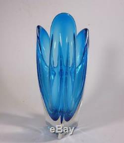 Vintage Retro Murano Art Glass Vase Cased Blue