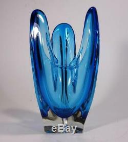 Vintage Retro Murano Art Glass Vase Cased Blue