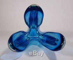 Vintage Retro Murano Art Glass Vase Cased Blue