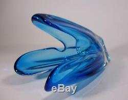 Vintage Retro Murano Art Glass Vase Cased Blue