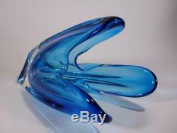 Vintage Retro Murano Art Glass Vase Cased Blue