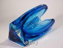 Vintage Retro Murano Art Glass Vase Cased Blue