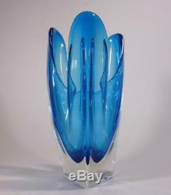 Vintage Retro Murano Art Glass Vase Cased Blue