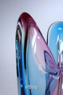 Vintage Retro Murano Art Glass Vase Cased Two Tone Blue Cranberry