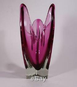 Vintage Retro Murano Art Glass Vase Large Cased Cranberry Pink